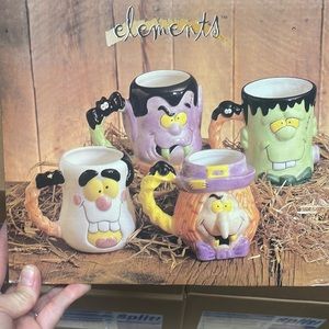 Elements Halloween ceramic mugs set of 4 unique witch monster ghoul hand wash